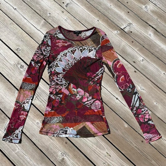 Express multi patterned full sheer long sleeve blouse - Picture 1 of 5